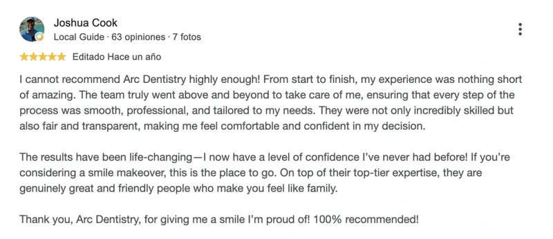 Google review by Joshua Cook, five stars